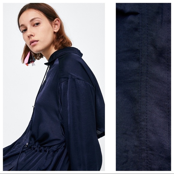 NWT. Zara Dark Blue Flowing Trench Coat. Size M-L. - Picture 3 of 8